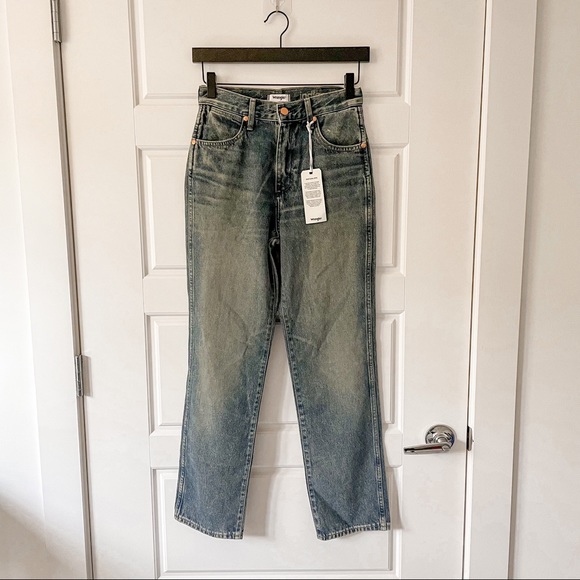 NWT Wrangler x Free People Wild West High Rise Straight Jeans Peach Tint - Picture 4 of 13